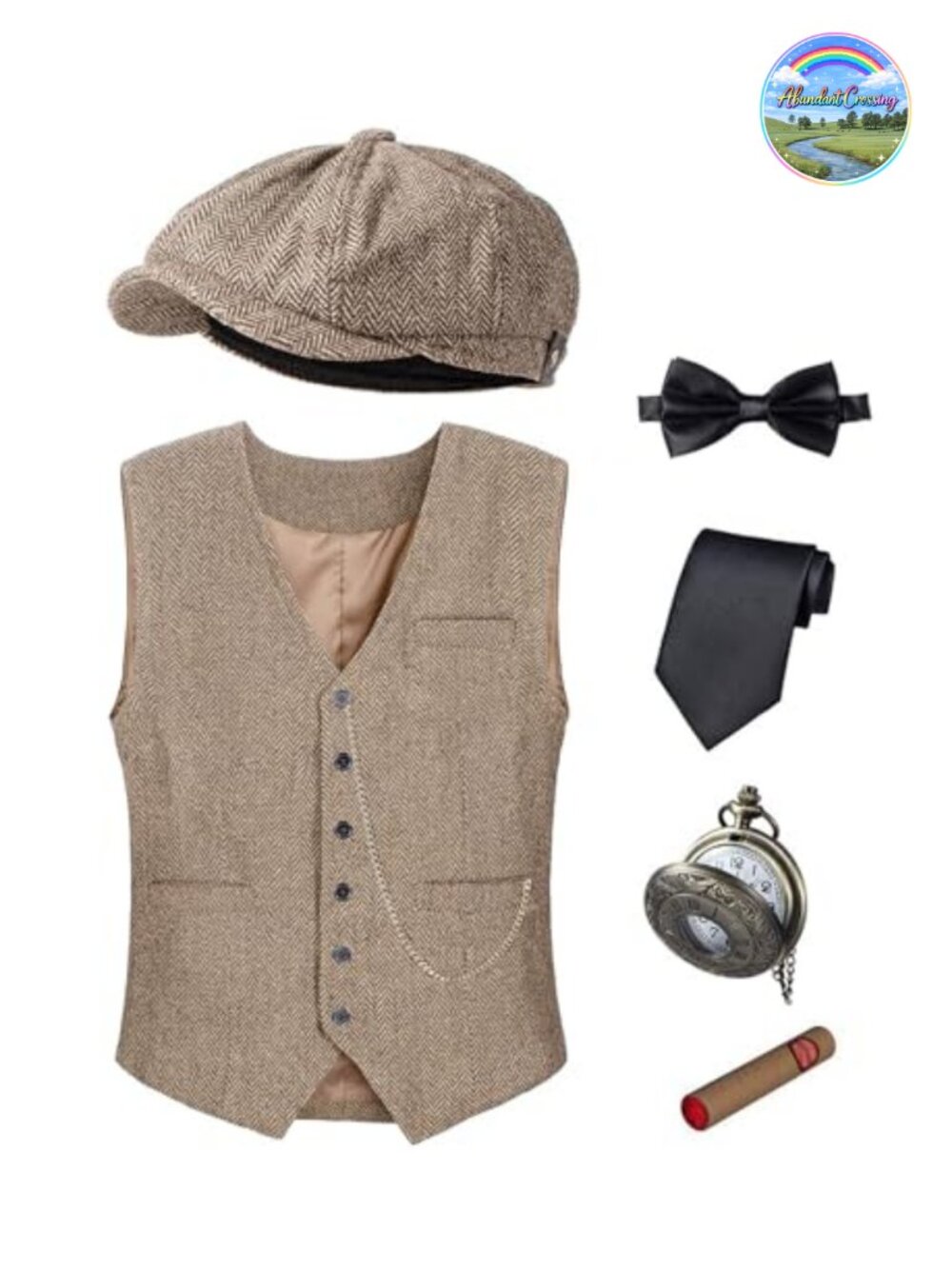 1920s Mens Costume Vest Hat Pocket Watch Accessories Set Adult Party Cosplay